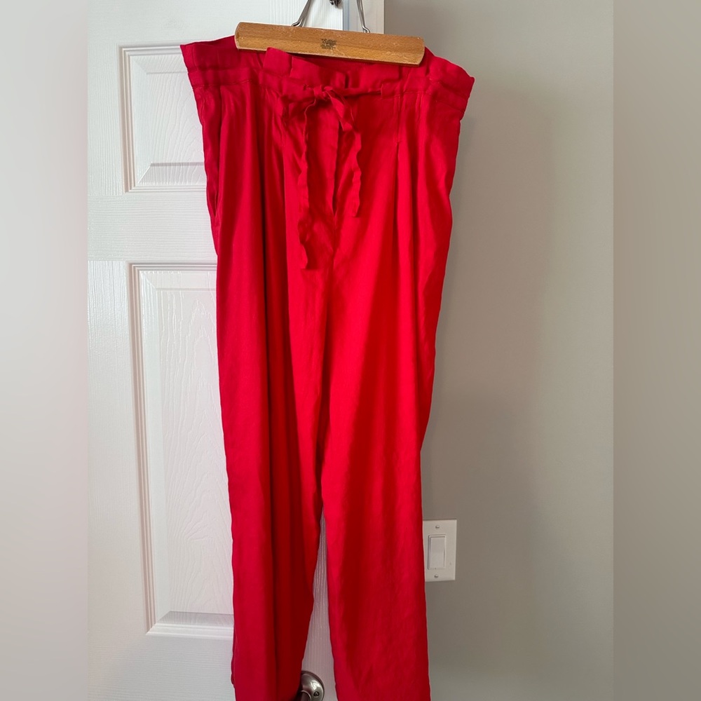 Antonio Melani Linen wide leg high waisted red trousers